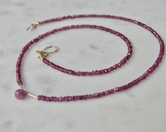 Garnet And Sapphire Necklace, Dainty Handmade Gemstone Necklace