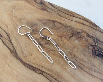 Sterling Silver Paperclip Chain Earrings, Silver Link Chain Dangle Earrings, 14 Karat Gold Filled Paperclip Earrings