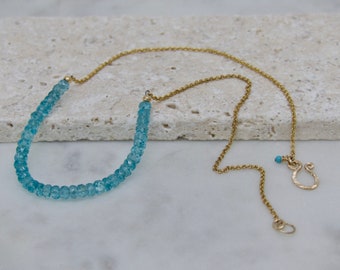 Apatite Gemstone Necklace, Handmade Apatite Gemstone Gold Chain Necklace, Minimalist Gemstone Necklace, Dainty Gemstone Necklace