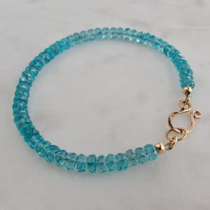 Faceted Blue Apatite Bracelet, Beaded Gemstone Bracelet, Dainty Gold Filled Gemstone Bracelet