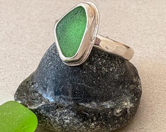 Green sea glass ring