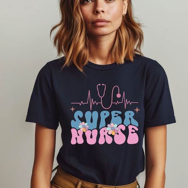 Super Nurse Shirt with Heartbeat Graphic, Gift for Medical Professionals, Nurse Appreciation Shirt, Gift Idea for Nursing School Graduates