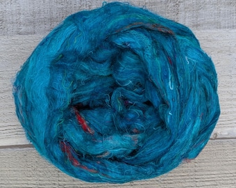 Recycled Sari Silk Roving - Multiple Bright Colors - Art Batt Fiber