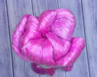 Carnation Tencel Wool Roving - Hand Dyed - OOAK