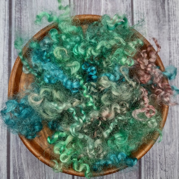 Wensleydale Lamb Locks - Lustrous Curly Wool - Blues and Greens