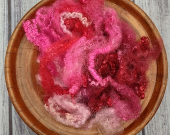 BFL Curly Wool Locks - Pinks- Needle Felting