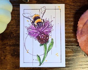 Wildflower and Bee Limited Edition ACEO Print | Nature Inspired Mixed Media Artist Trading Card | Bee Fine Art Print | Numbered and Signed