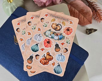 Hoja de pegatinas de calabaza: pegatinas de vinilo brillante y mate para planificador de otoño / pegatinas de diario de otoño