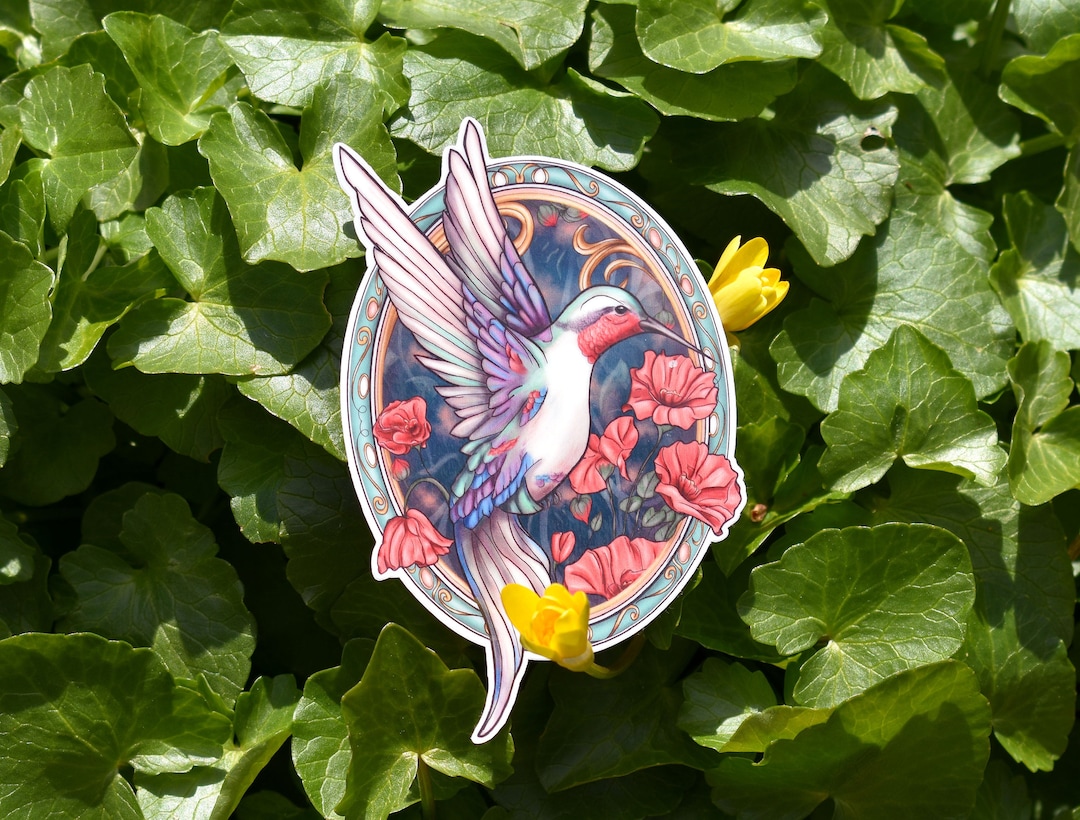 Hummingbird Sticker, Art Nouveau Sticker, Colorful Hummingbird and ...