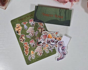 Forest Fungi Mini Bundle, Nature Inspired Mushroom Stickers, Bookmarks, Die-cut Vinyl and Planner Stickers