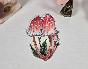 Pink and White Mushroom Sticker, Nature Inspired Sticker, Cottagecore, Die-cut Vinyl Sticker, Forust Fungi Stickers, Holographic