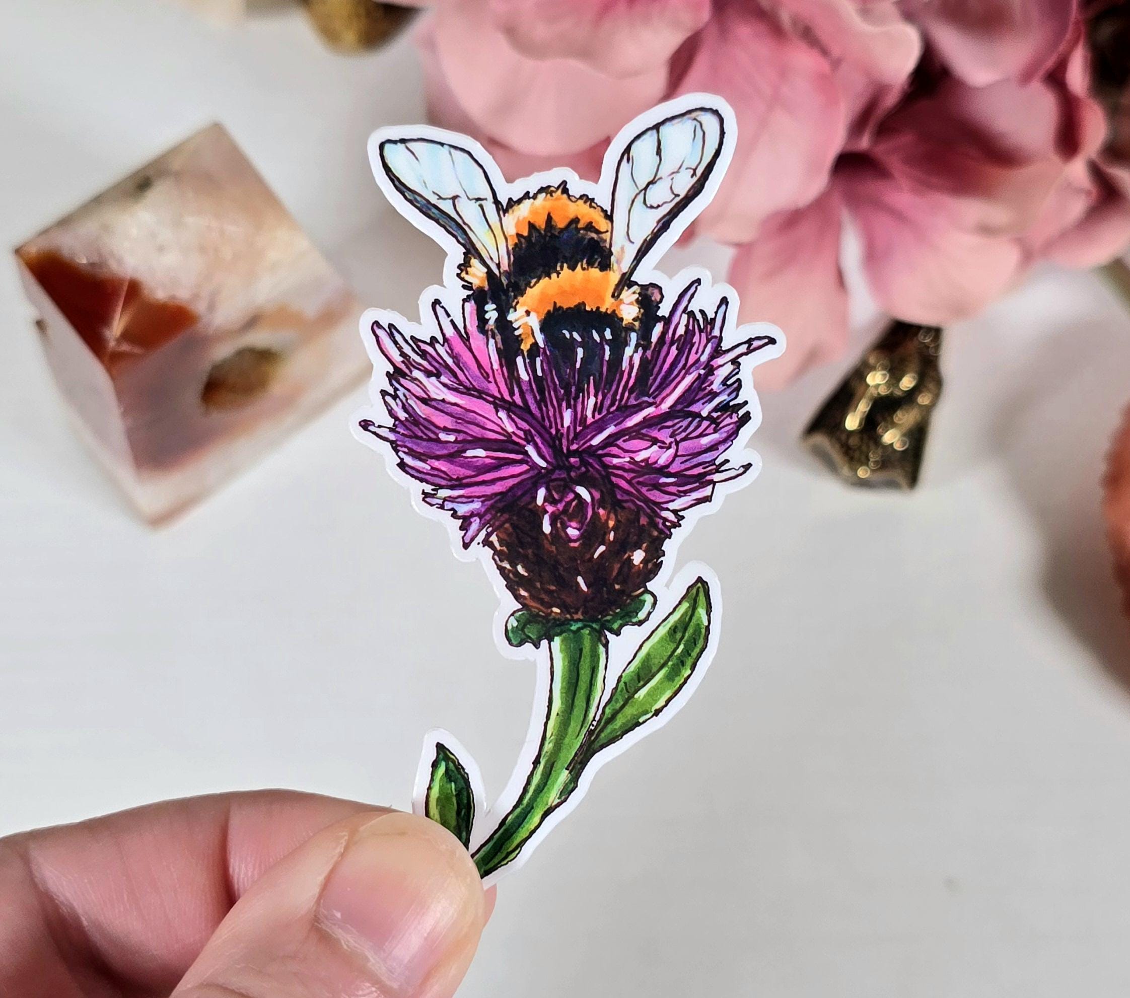 Bee and Wildflower Sticker, Nature Inspired Sticker, Colorful Bee and ...