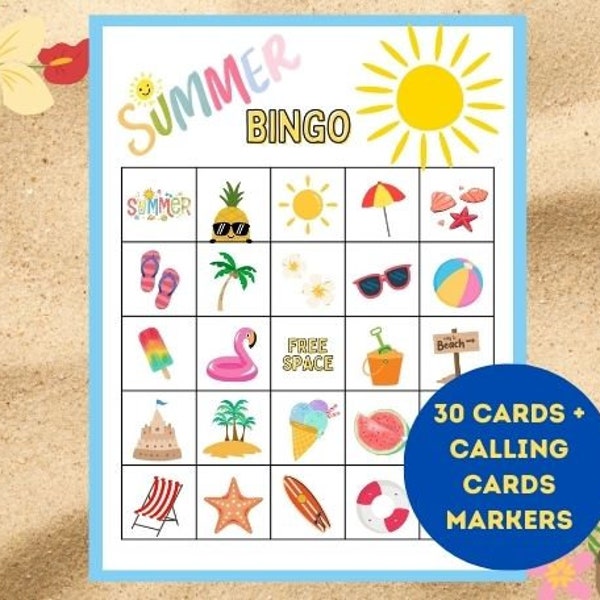 End of Year Summer Bingo Printable Game Set of 30, Classroom Game, Classroom Activity, End of Year Party Activity, Summer Party Game