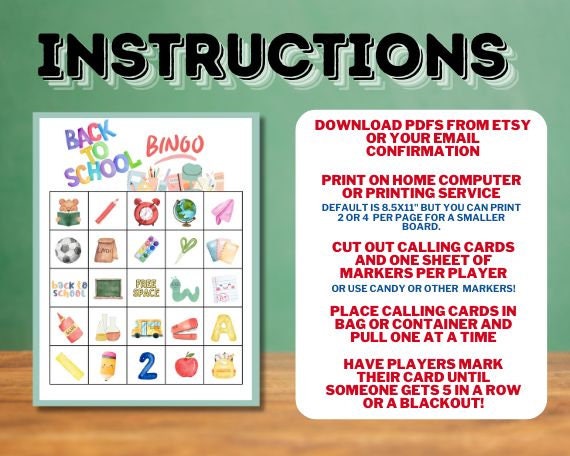 Back to School Bingo Printable Game Set of 30, Beginning of Year ...