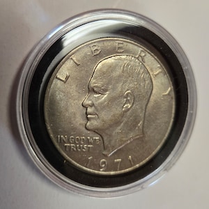 1971 Eisenhower Dollar Coin, US Coin, One Dollar Coin in protective coin holder