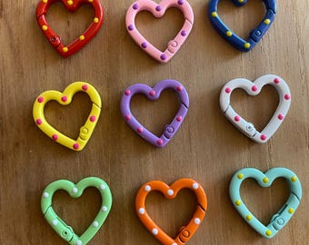 2 pcs Polka Dot Heart Carabiner: Colorful Keychain Connector, purse Bag charm Accessory pack of random available or 2 piece set