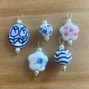 Ceramic style charm shapes for DIY jewelry crafting earrings necklaces keychains phones kindles gifts for her,floral ceramic pendants