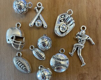 Silver Sports Charms: Stainless Steel Team Pendants, DIY Jewelry Making,football helmet pendant