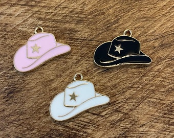 Enamel Cowboy Hat Charm: Country Western Jewelry DIY (24x16 MM)