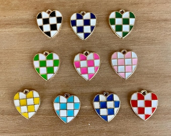 Checkered Heart shiny Gold charm,Alloy Heart Charm for Necklace,Heart Charm for Bracelet,Charm Pendant for Jewelry,friendship charms DIY