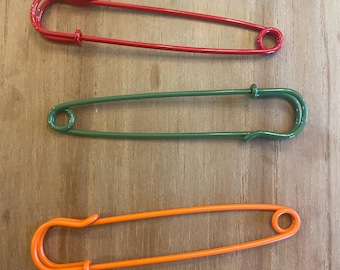 Enamel Safety Pin Brooch Set, Large Gold Plated Pins Set of 4