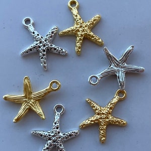 Star fish charms for DIY jewelry, Gold and Silver star charms for jewelry, Starfish pendants for jewelry,coastal charms DIY jewelry charm