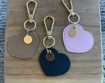 Heart Bag Charm: PU Leather Keyring with Golden Carabiner