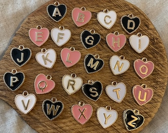 Heart pendant letter charms,initial charms,alphabet charms,gold heart charms,abc charms,letter charms,necklace charms,bracelet charms
