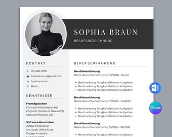 Lebenslauf Tabellarisch Bewerbungsvorlage mit foto Canva Lebenslauf vorlage für word Cv Deutsch Anschreiben Deckblatt Bewerbungsunterlagen