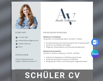 Lebenslaufvorlage für Schüler: Modernes CV-Design (Word, Canva)
