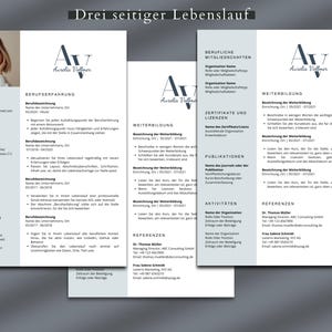 Drei seitiger Lebenslauf,
 moderne und professionelle lebenslauf vor canva
