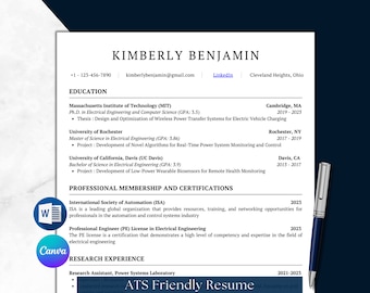 Academic CV Template, Word, Canva, Resume Template for Grad School, Masters, PhD in USA, Canada, ATS Resume for students, Cover letter, tips