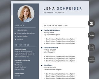 Moderne Lebenslaufvorlage: Deutsches Lebenslaufdesign für Word und Canva (Digitaler Download)