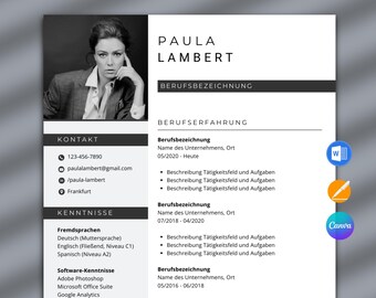 Modern German Resume Template: Professional CV Design (Word, Pages, Canva)