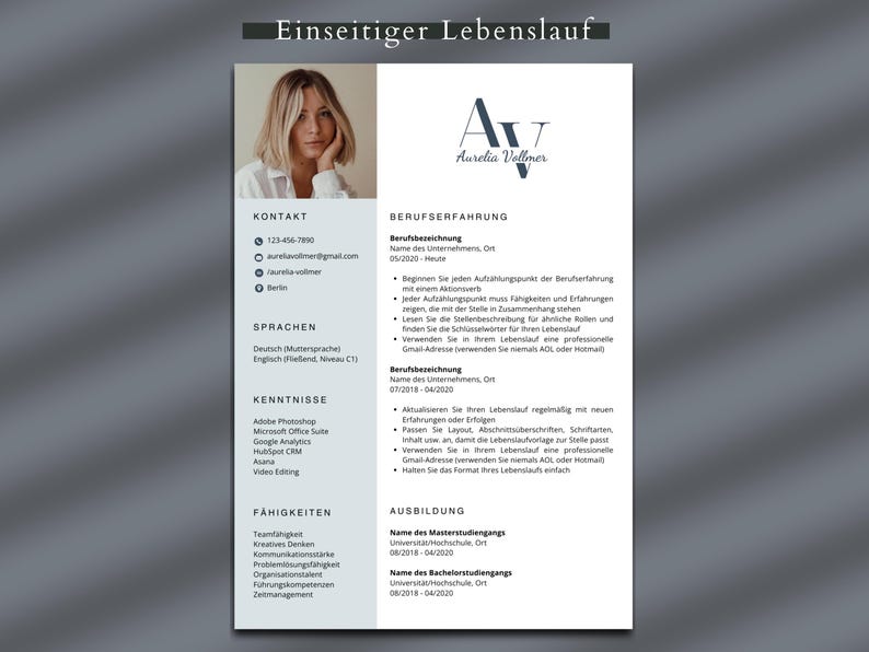Bewerbungsvorlagen, Deutsch CV, Vorlage Word, Application template, German Cv template