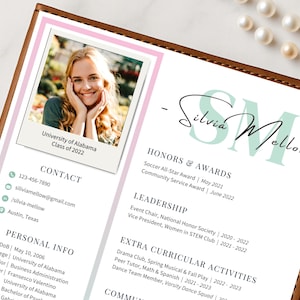 Sorority Resume Template, bearbeitbare Sorority Rush Resume Canva, Anschreiben, Preppy Social Cv pink lila, griechischer Einstellungs-Lebenslauf mit Foto