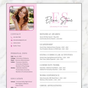 Bearbeitbare rosa Sorority-Lebenslaufvorlage, Canva-Design mit Foto, Sorority-Rekrutierungsanschreiben, Rush-Lebenslaufvorlage, Sorority-Paket