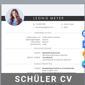 Könnte beinhalten: Eine schwarz-weiße Lebenslaufvorlage mit dem Namen Leonie Meyer oben. Der Lebenslauf enthält persönliche Informationen, Ausbildung und Berufserfahrung. Der Lebenslauf ist für einen Studenten konzipiert.