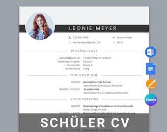 Modelo de currículo para estudante: Design de currículo em alemão (Word, PDF, Canva)