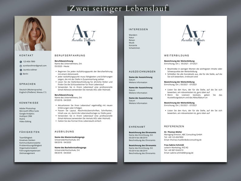 Application template german zwei seitiger lebenslauf cv