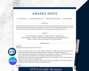 ATS Friendly Resume Template Word, Canva, ATS Resume, Minimalist Resume, Simple Resume, Basic CV, Project Manager Cv, Tech Resume, Clean Cv