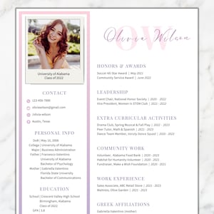 Sorority Resume Template, bearbeitbare Sorority Rush Resume Canva, Anschreiben, Preppy Social Cv pink lila, griechischer Einstellungs-Lebenslauf mit Foto