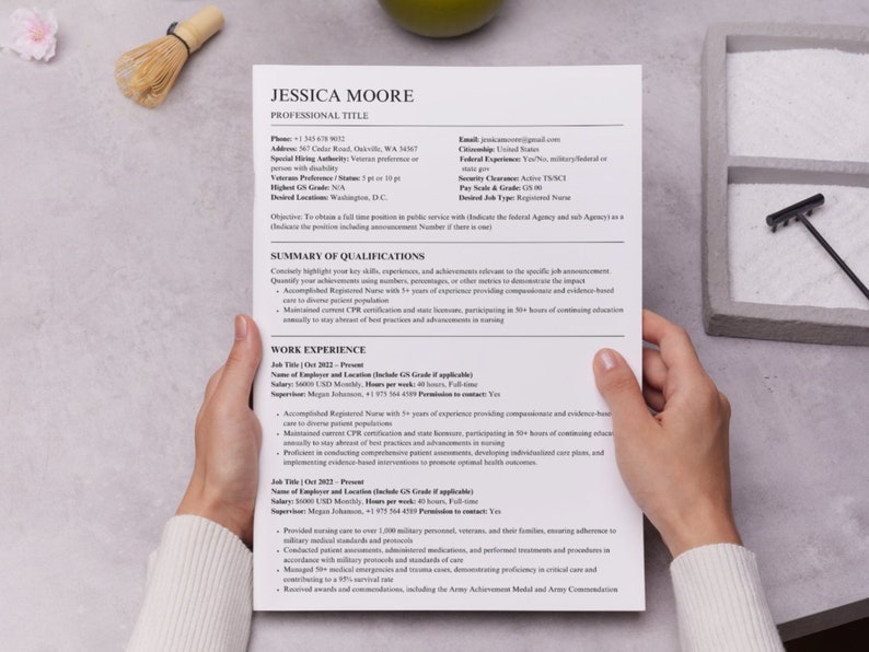 Recruiter holding a Military federal resume template in hand
