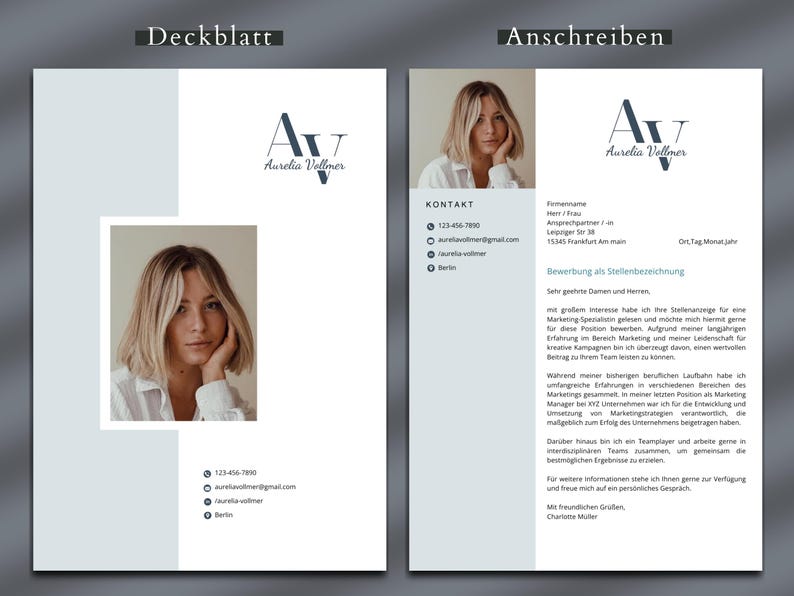 Deckblatt und anschreiben
