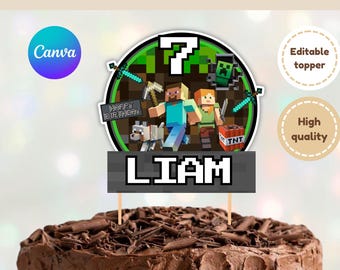 Editable Minecrafter Cake Topper, Minecrafter Birthday, Gamer Cake Topper,DIY Printable Cake Topper Digital File, PDF Instant Download