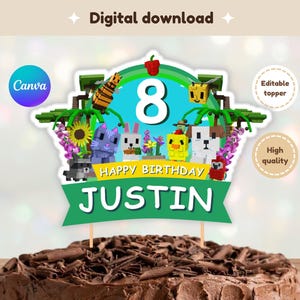 Roblox-inspired Grow A Garden Cake Topper: Editable Birthday Party Printable (Canva Template)