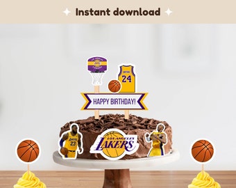 Basketball Lakers Cake and Cupcake Toppers - Printable