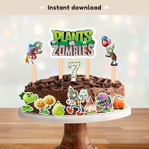 Toppers de Cumpleaños Plantas vs Zombies, Decoraciones para Pasteles y Stickers - Archivo Imprimible