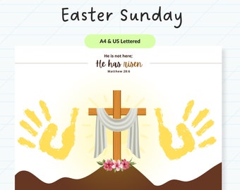 Jesus Is Risen Easter Sunday Holy Week Activity, Resurrection Handprint Craft for Kids, Download Printable