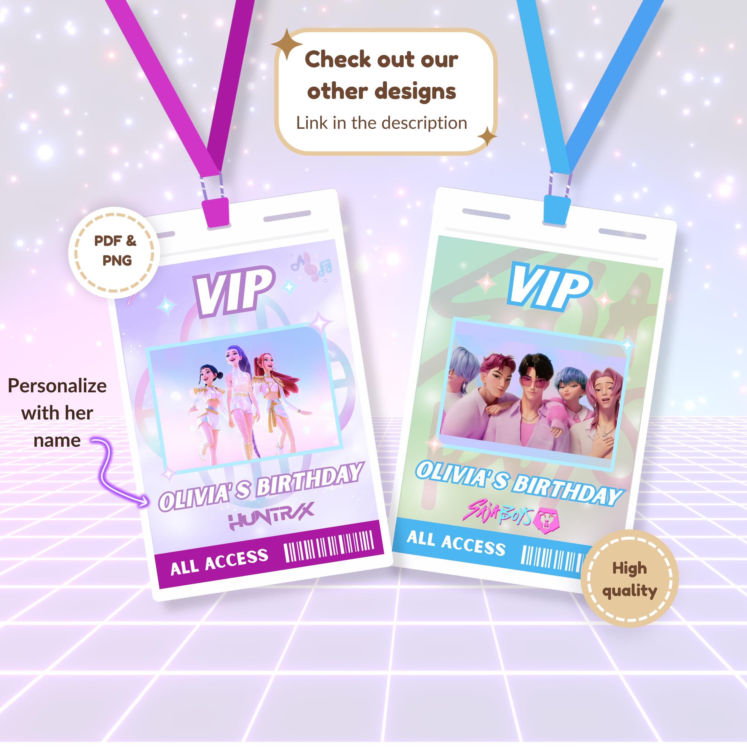 Kpop Demon Hunters VIP Access Card, Kpop Birthday Party Favor, VIP